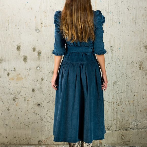 KRISTINIT corduroy midi dress XS/Small puff sleeve - Picture 3 of 8